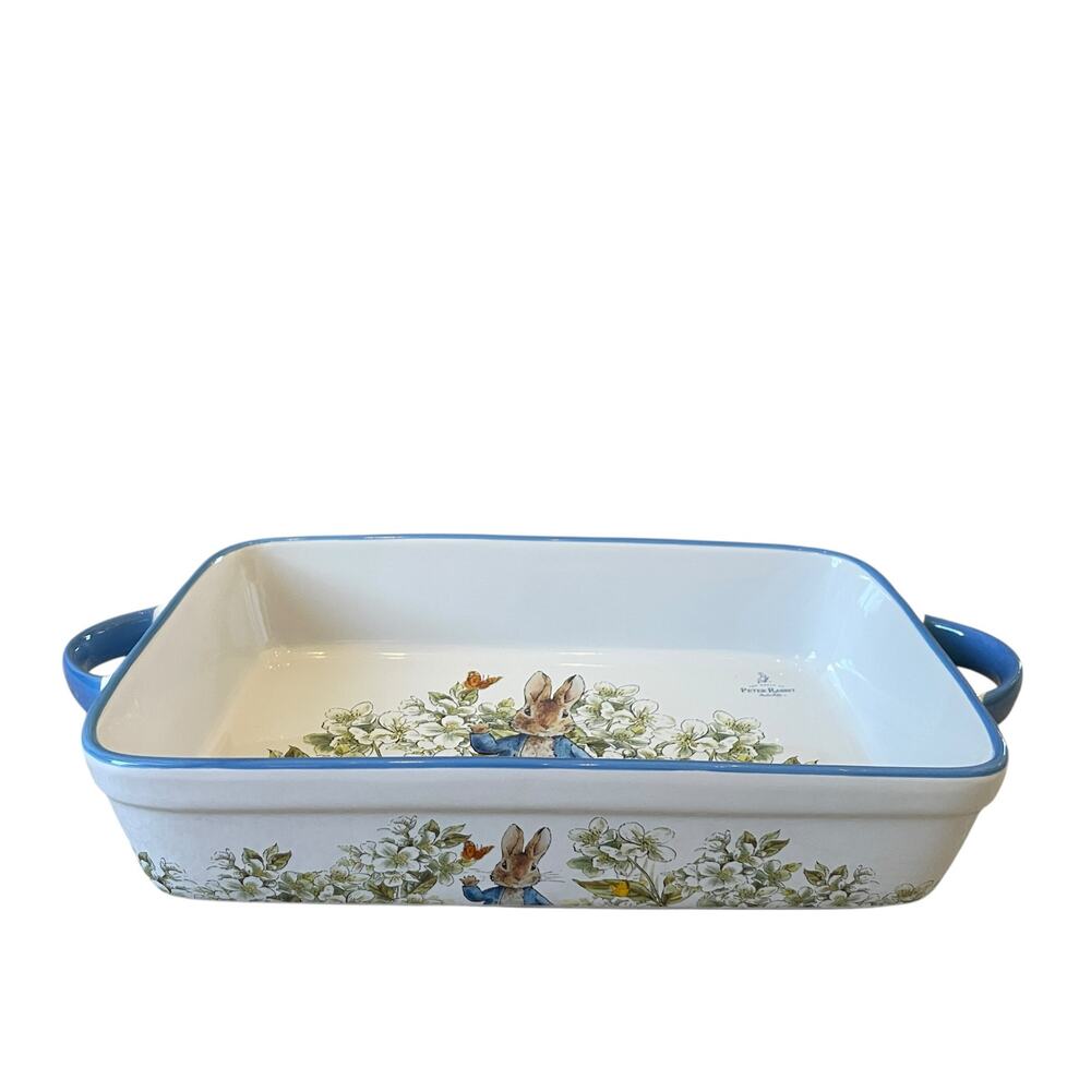 Beatrix Potter Peter Rabbit Rectangular Ceramic Baker Blue Rim Easter  NEW - Picture 14 of 15